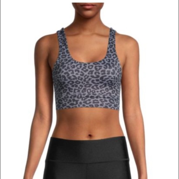 ALL FENIX Anthropologie High Neck Charcoal Jagger Cheetah Print Sports Bra - Picture 1 of 10